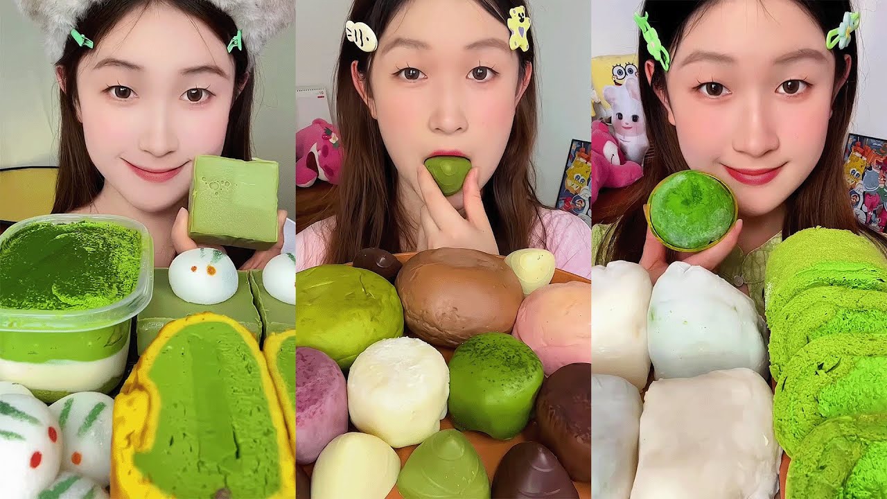 Matcha Dessert Mukbang ASMR🍩🍨✨#Chocolate #ChocolateMukbang #Mukbang #ASMRMukbang #ChocolateASMR