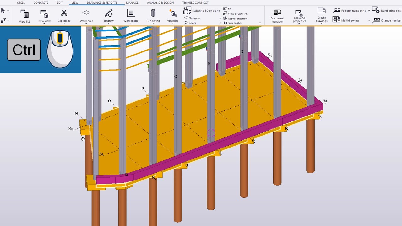 Zoom and rotate the model in Tekla Structures