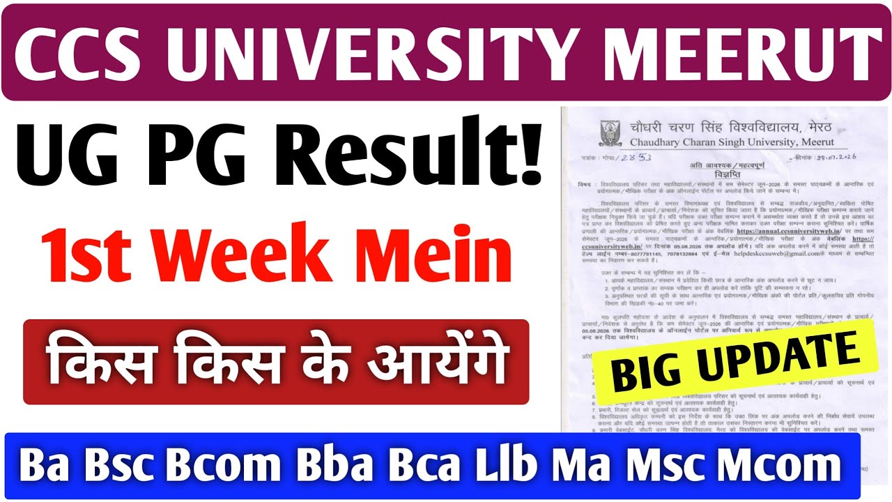 CCSU Result 2026 🔥 UG PG Result 1st Week Confirm | BA BSc BCom