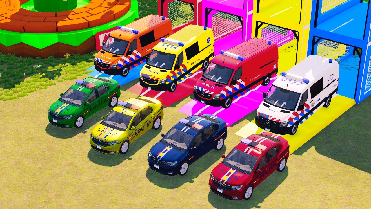 TRANSPORTING ALL POLICE CARS and AMBULANCE EMERGENCY VEHICLES WITH MERCEDES POLICE TRUCKS ! FS22 #8