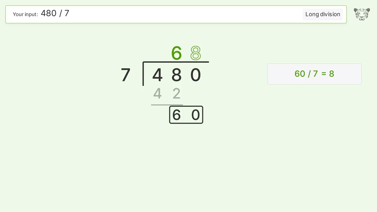 Long Division Problem 480/7: Step-by-Step Video Solution