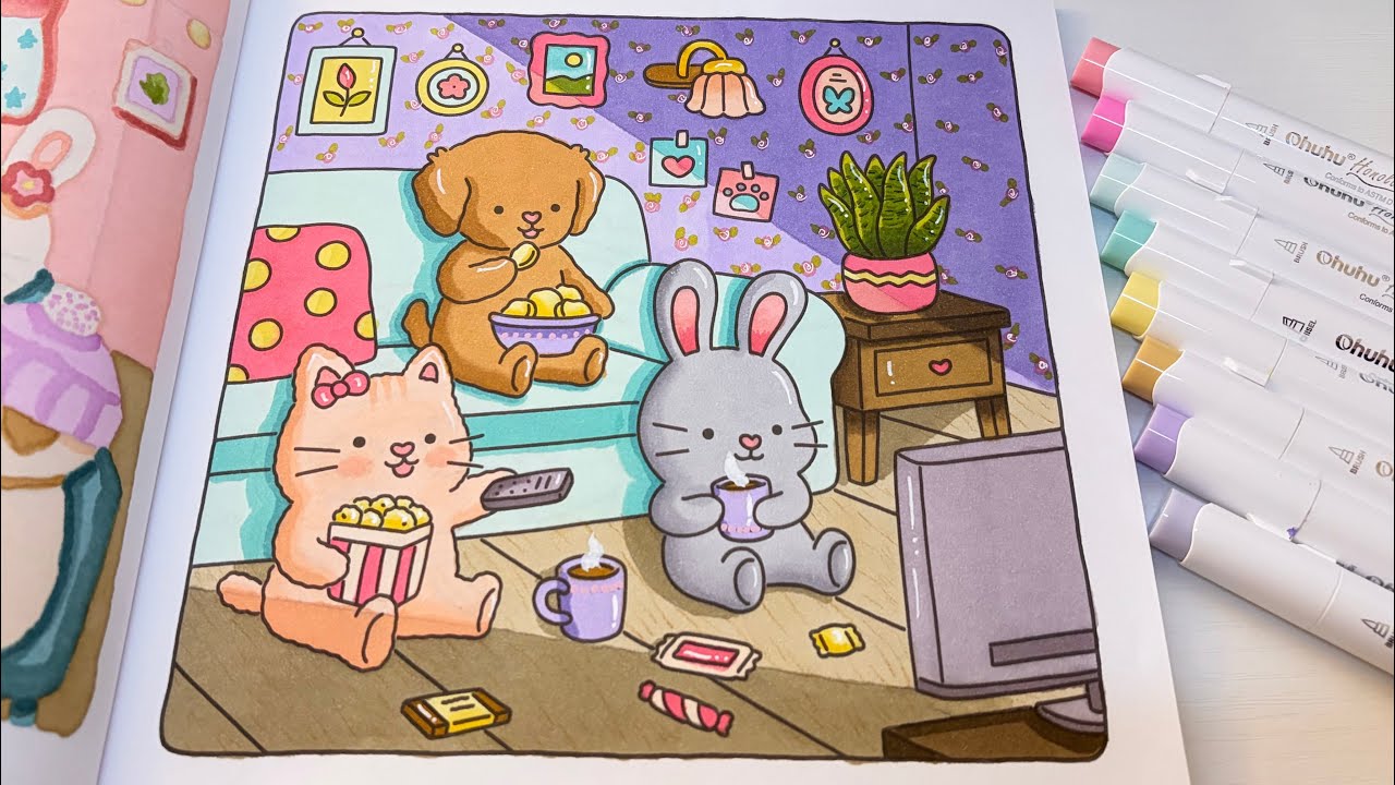 Cozy Night In 🍿🍬 Color With Me | Fuzzy Hygge by Vivi Tinta | Ohuhu Markers