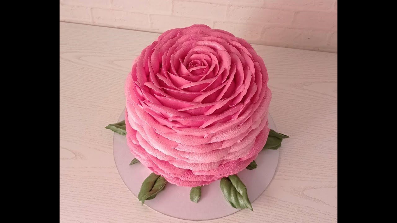 3D торт РОЗА украшение БЗК ОДНОЙ НАСАДКОЙ! Подробный МК ! 3D ROSE TORTE mit nur einer Spritztülle !
