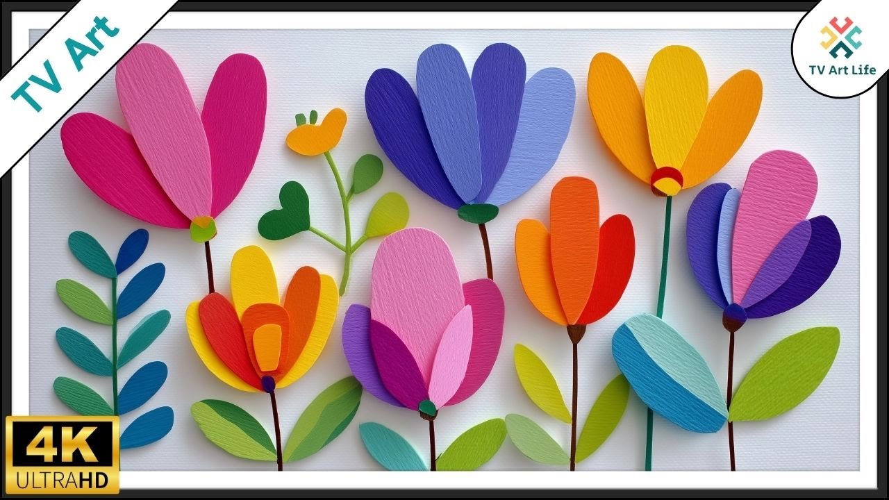 Bright Paper Flower Collage | Floral Frame TV Art | Modern Decor | 4H