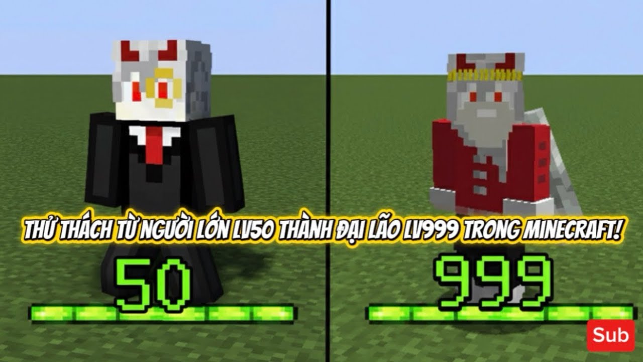 Thử Thách từ Người Lớn LV50 lên Đại Lão LV999 trong Minecraft!
