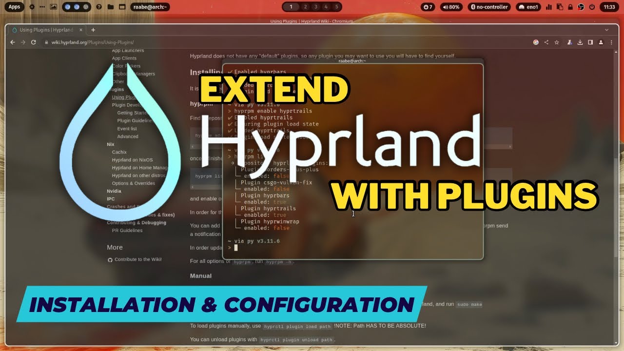 Расширьте возможности HYPRLAND с помощью плагинов. Заголовки окон, следы окон и многое другое с п...