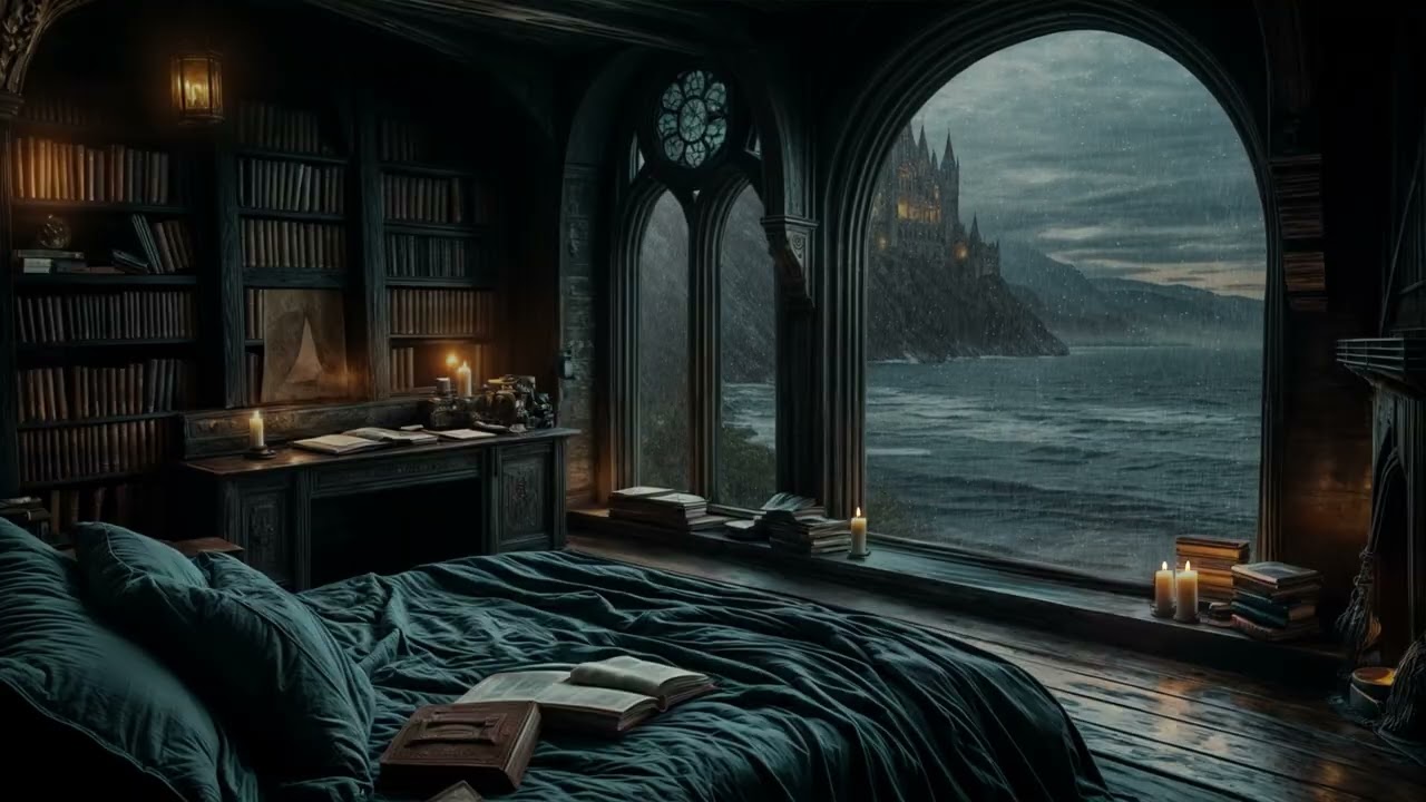 Stormy Ocean Castle Night 🌧️🌊 | Cozy Gothic Bedroom Rain for Deep Sleep & Calm Focus
