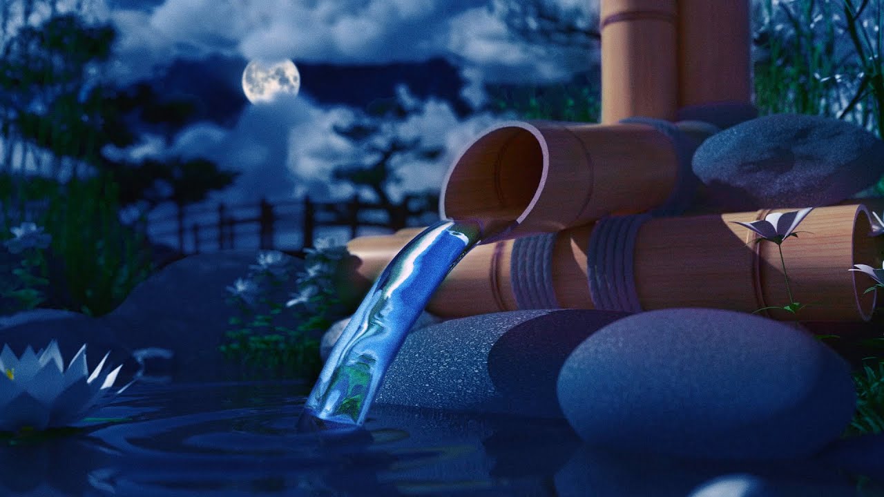 Bamboo Water Fountain for Relaxation | Water Sounds Dark Screen | Relaxing White Noise