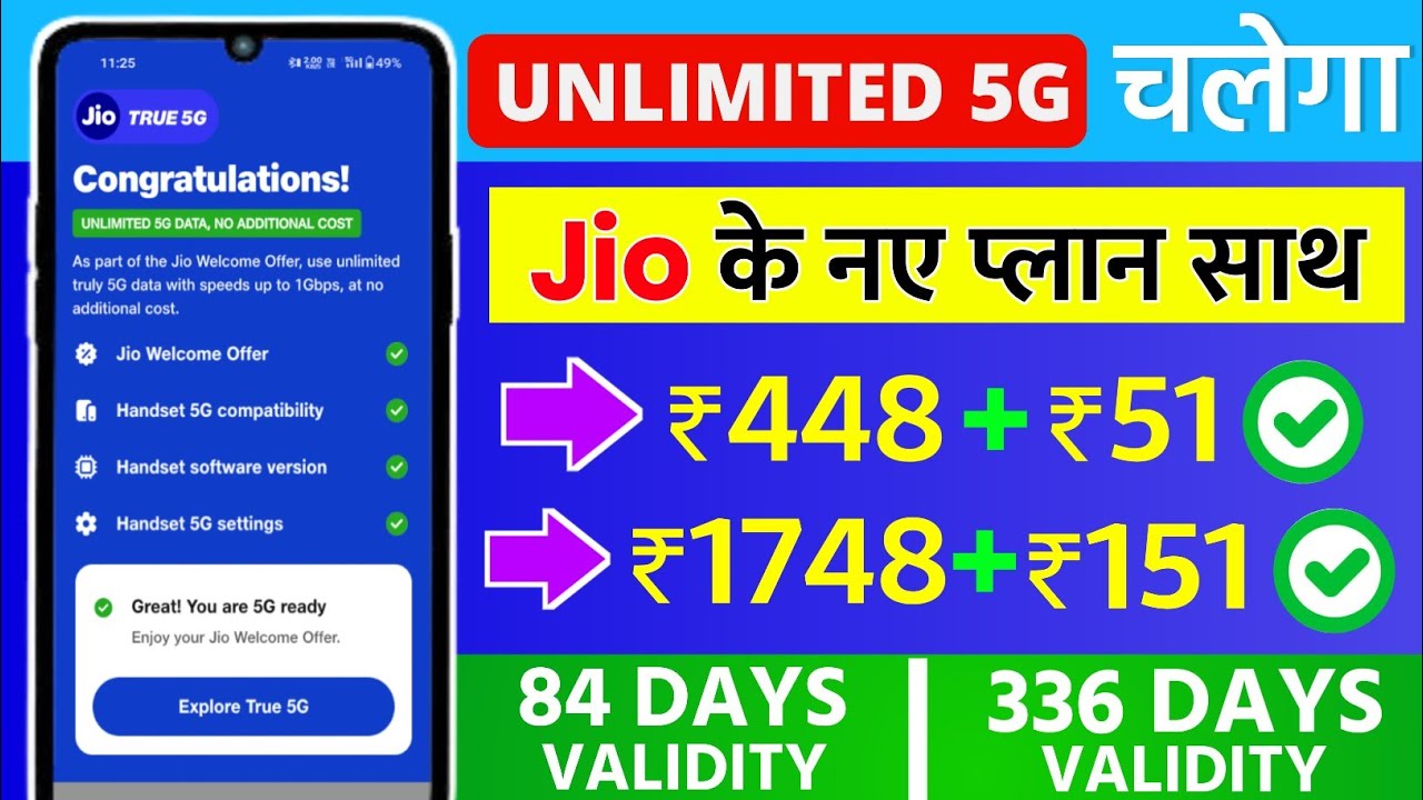 Jio New Plan ₹448 + ₹51 Unlimited 5G Data 84 Days ₹1748 + ₹51Free 5G Data 336 Days Jio 5G Plan 2025