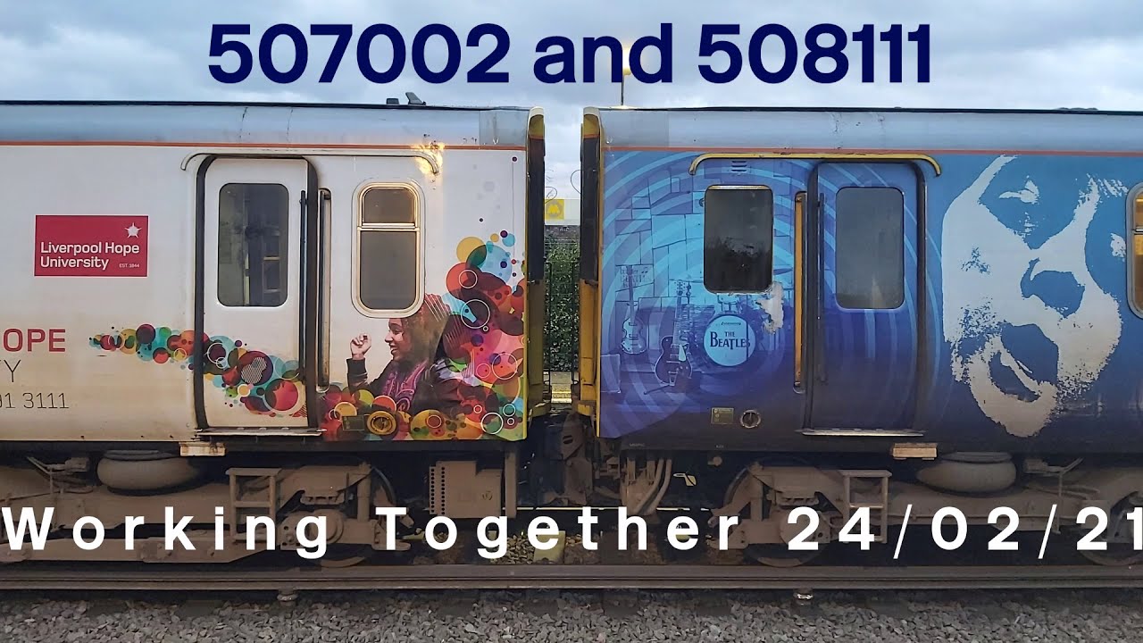 Merseyrail's advertising units 507002 and 508111 working together on the New Brighton line