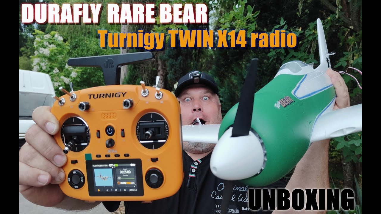 Durafly Rare Bear Reno Racer 680mm EPO RC plane Green & Turnigy FrSky TWIN X14 radio Unboxing