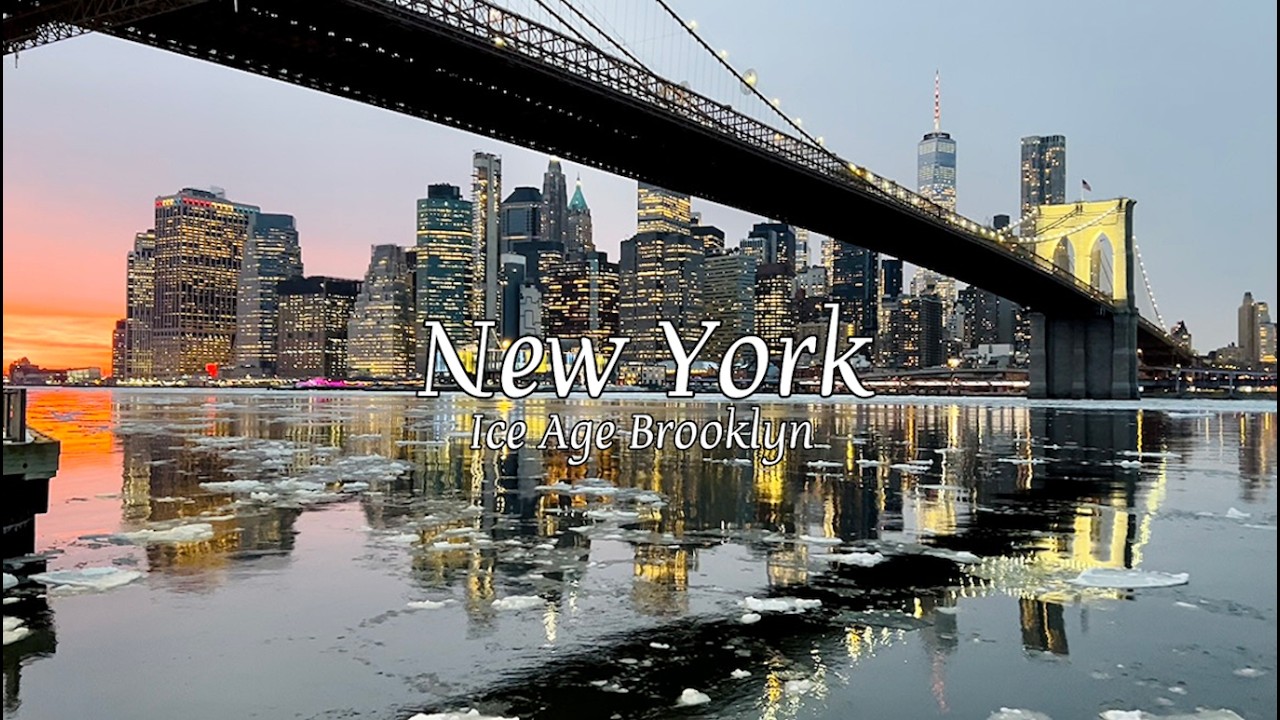 [4K] NYC Ice Age Walk Brooklyn Bridge to Dumbo, Brooklyn | Frozen Ice in East River!