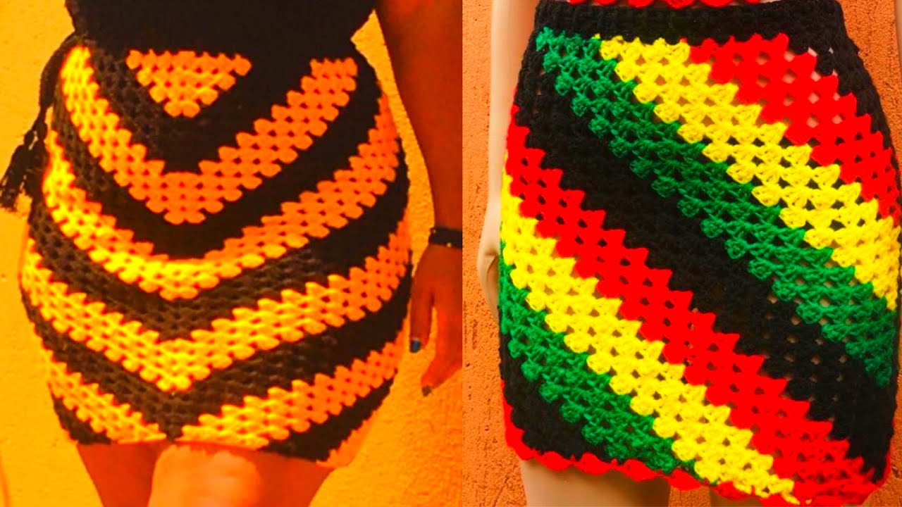 How to crochet a diagonal granny square skirt 2 in 1