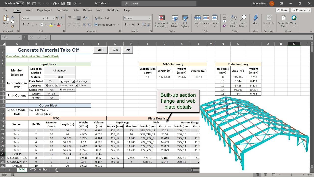 Generate custom Steel Take Off report with built-up section details- Theory and Application