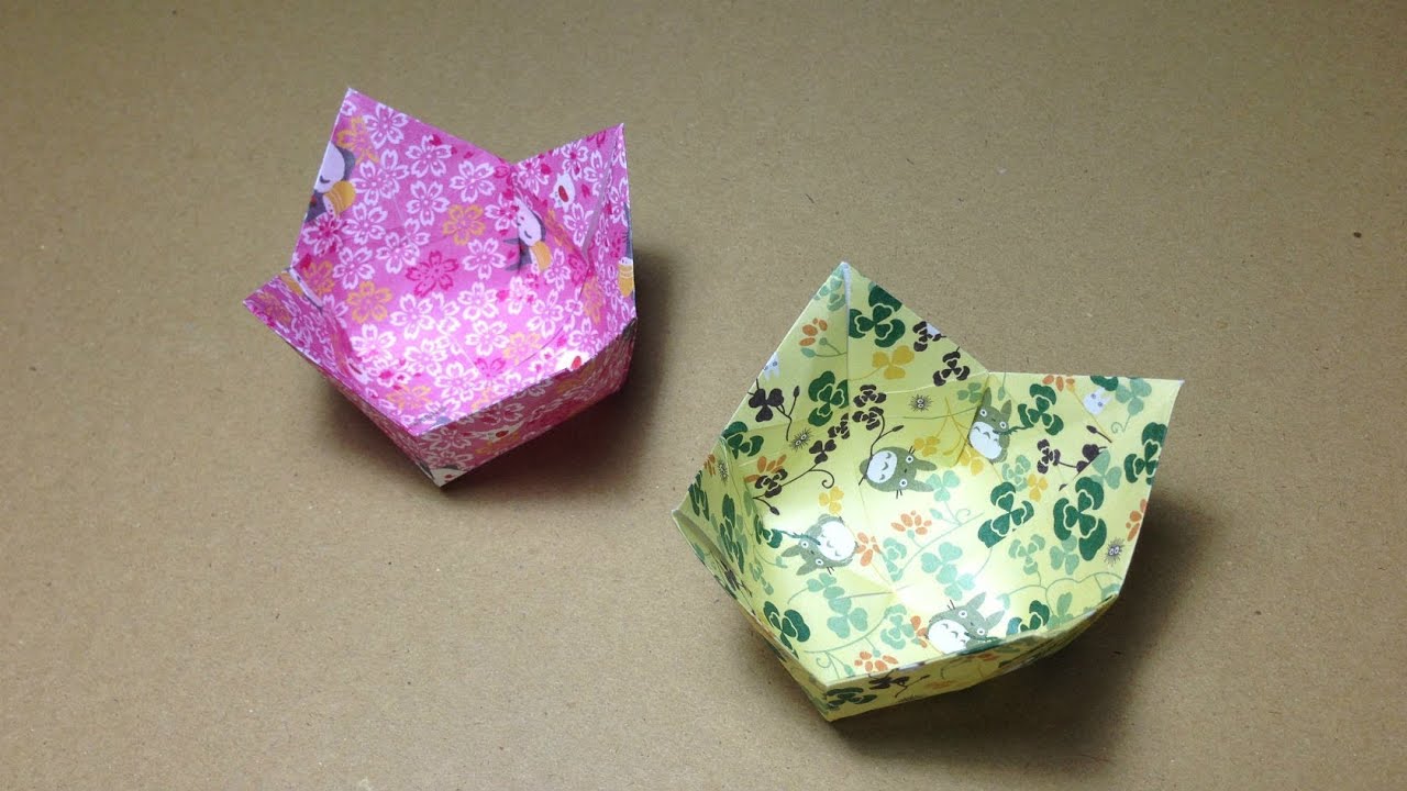 【折り紙（おりがみ）】　実用　箱　花のうつわの折り方　作り方　入れ物