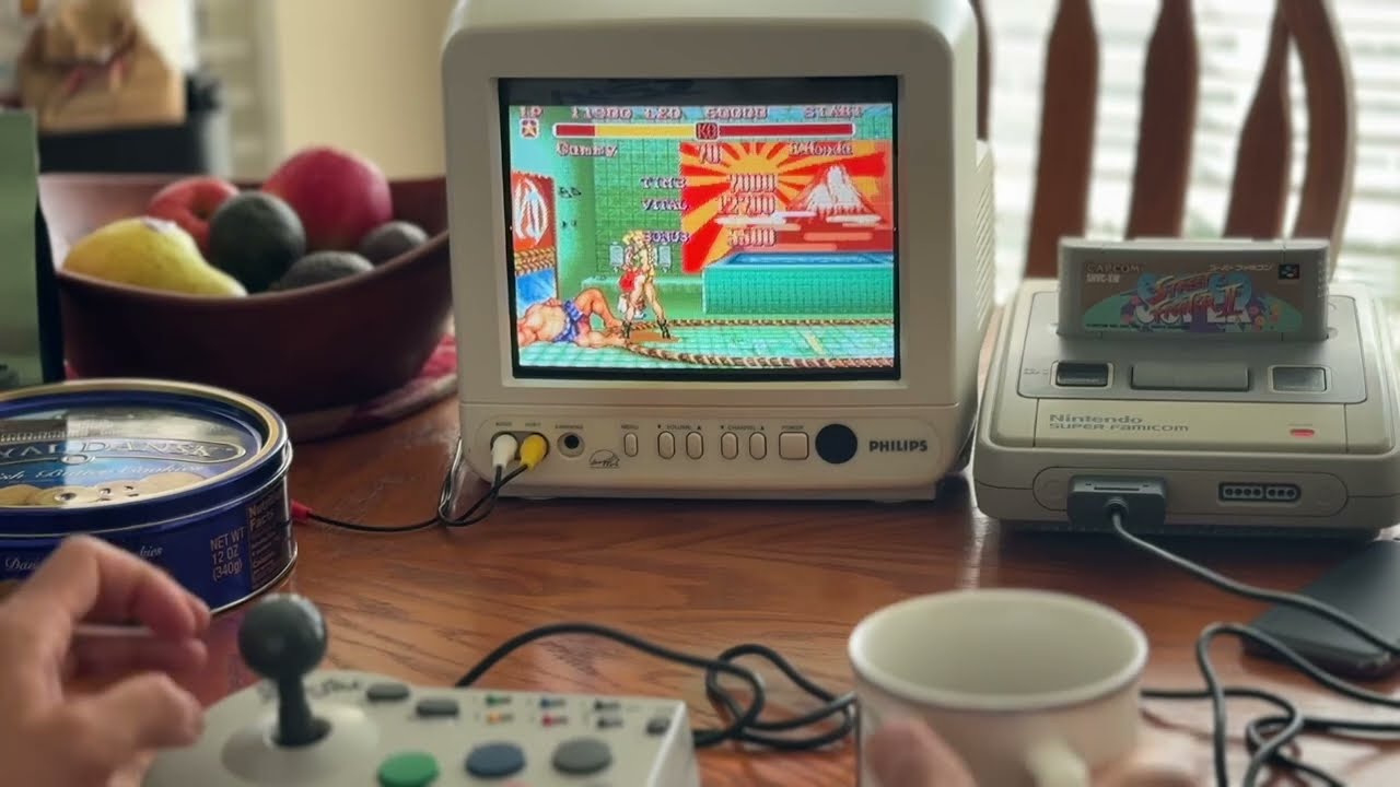 ASMR- 9” CRT, Super Famicom, Street Fighter II, hot coffee ☕️ playing Kylie Minogue (as Cammy)