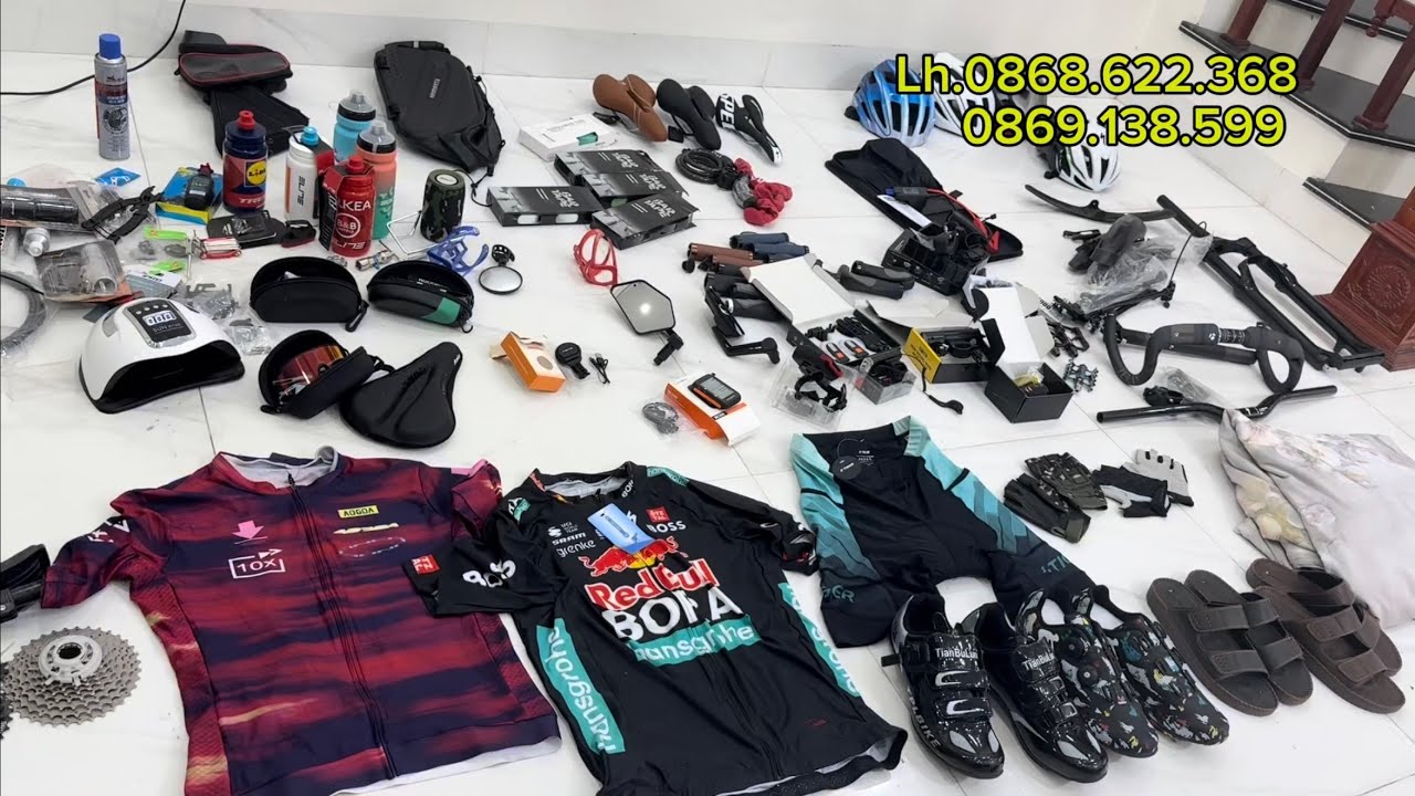 Phụ kiện xe đạp thanh lý đồng giá 50k-Kính đổi màu phân cực-Ghi đông,potang carbon-Đèn siêu sáng