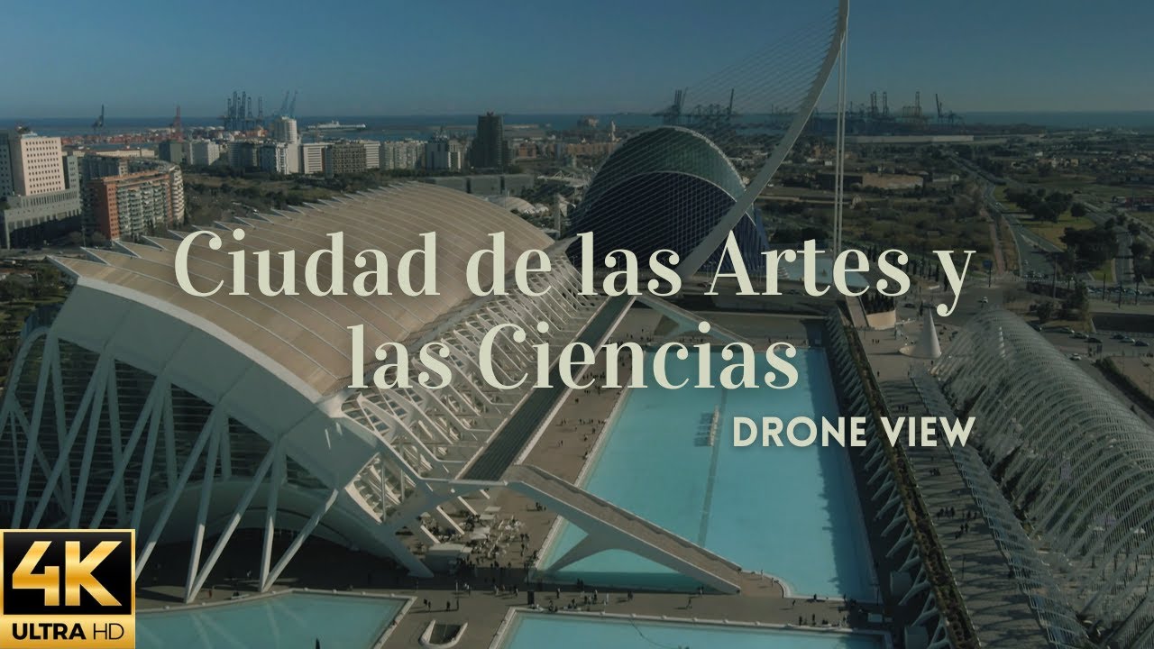 4K | Vista a&eacute;rea de Ciudad de las Artes y las Ciencias, Valencia - Jdrones