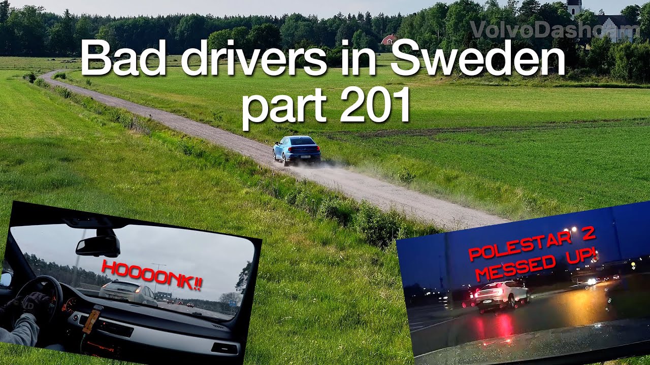 Bad Drivers in Sweden #201 Aggressive Polestar driver hits the curb!