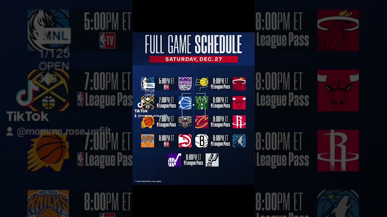 NBA Game Day Schedule December 27 