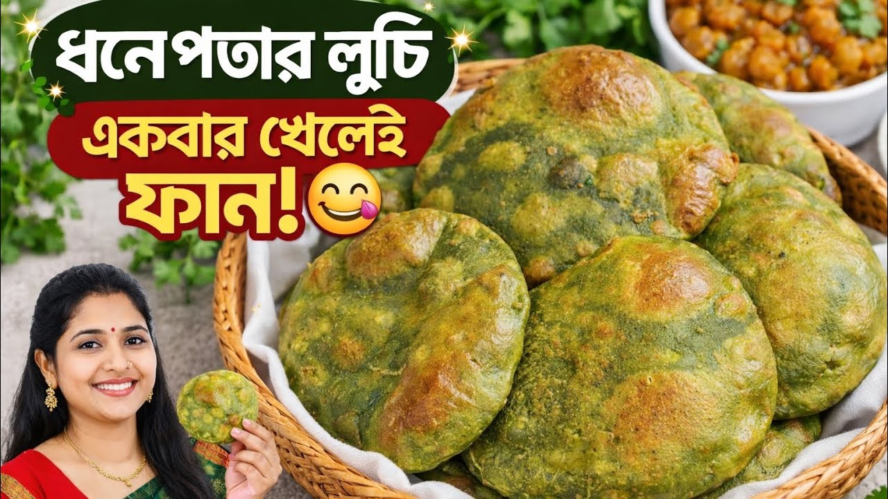 ধনেপাতার লুচি | একবার খেলেই ফ্যান! 😋 | Crispy Green Luchi Recipe