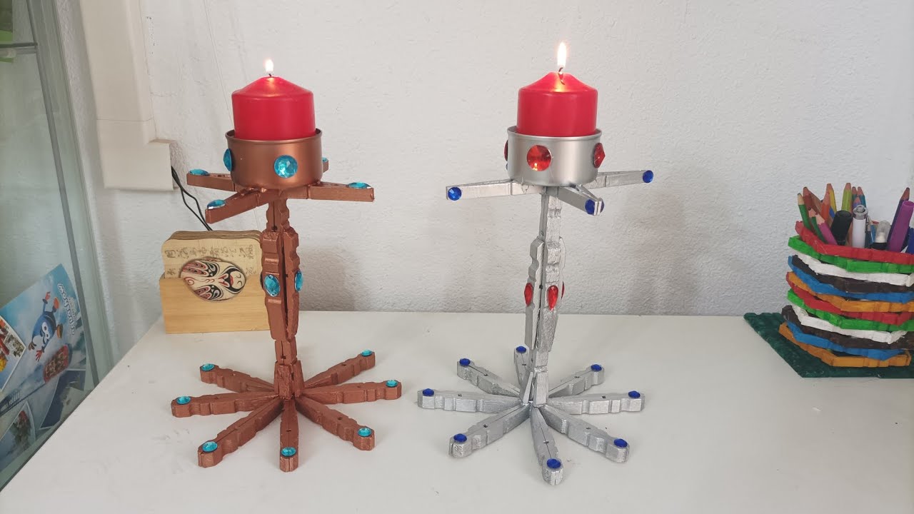 Manualidad con PINZAS DE MADERA y lata de atún para hacer un PORTAVELAS. Manualidad de RECICLAJE.