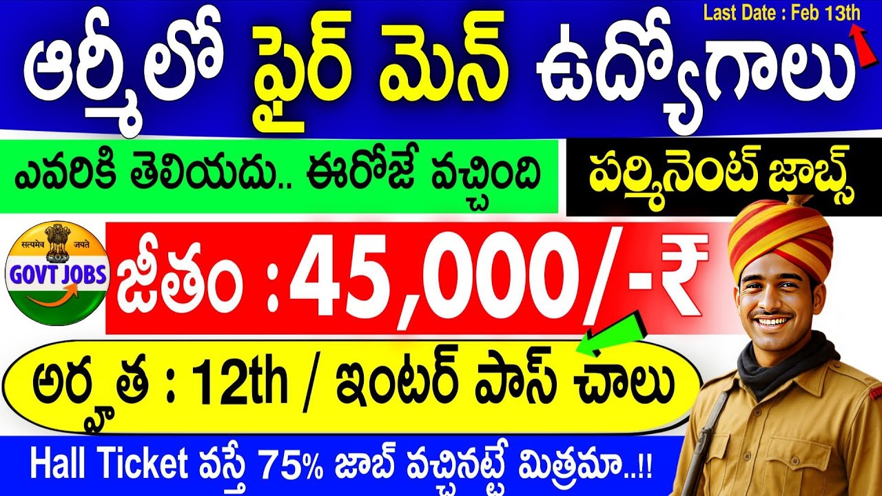 ఆర్మీలో పర్మినెంట్ Fireman ఉద్యోగాలు | 45,000/- జీతం | ఇంటర్ పాస్ | Army Group C Jobs 2026 in Telugu