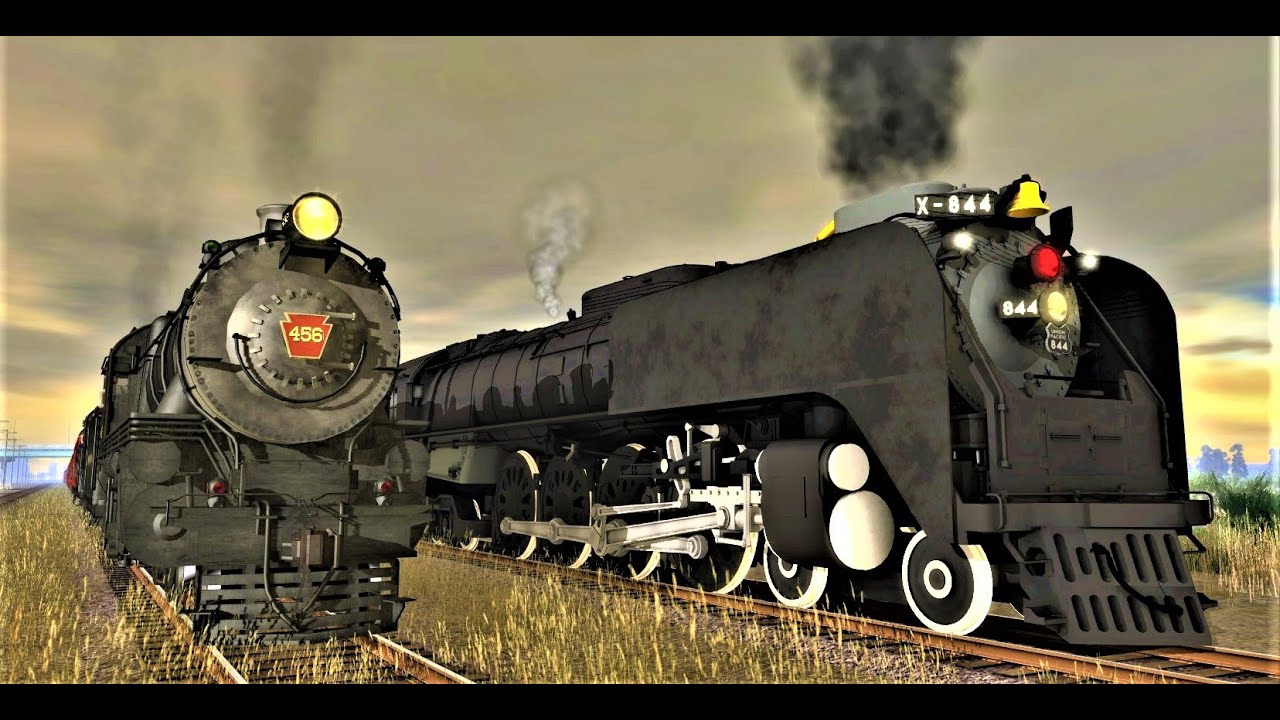 Union Pacific FEF #844 vs PRR E6s double-headed (Trainz)