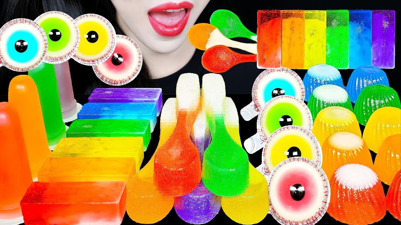 ASMR RAINBOW KOHAKUTO EYE BALL JELLY YANGGAENG JELLY MUKBANG 무지개 코하쿠토 눈알 젤리 양갱 젤리 먹방 EATING SOUNDS