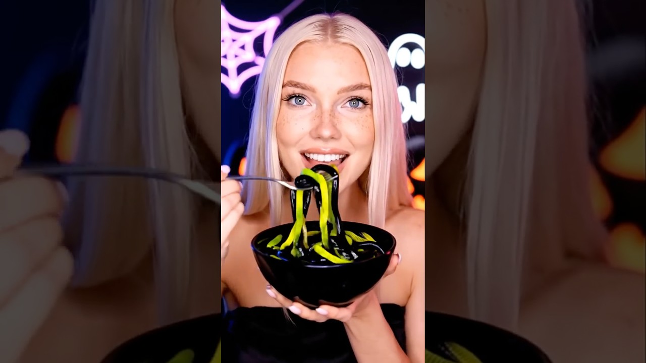 Would You Try Black Worm Pasta on Halloween 🕷️💚 ASMR