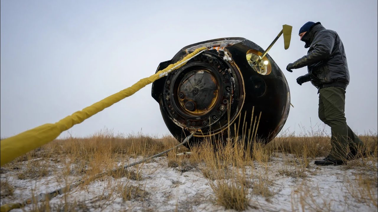 Астронавты российского космического корабля «Союз МС-27» НАСА возвращаются на Землю с космической...