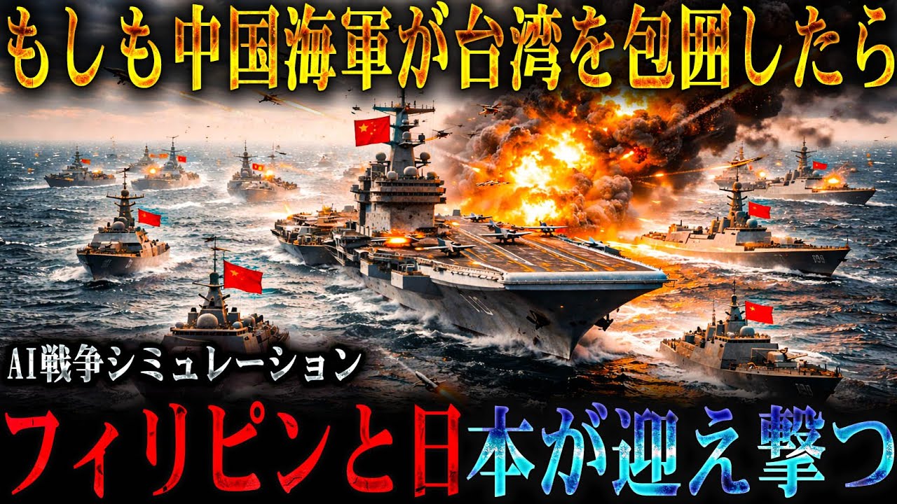 【台湾侵攻8時間の崩壊】もしも中国海軍が空母3隻と055艦隊で台湾を包囲した時、フィリピンと日本の技術連携はなぜ中国の電撃作戦を完全に破綻させたのか？【AIシミュレーション】
