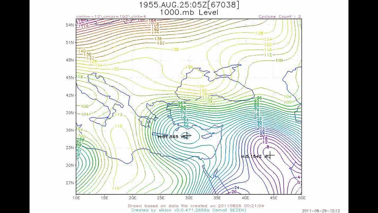 Cyclone Locations + Year: 1955, Level: 1000mb. Time Interval:1 hour - Time Lapse