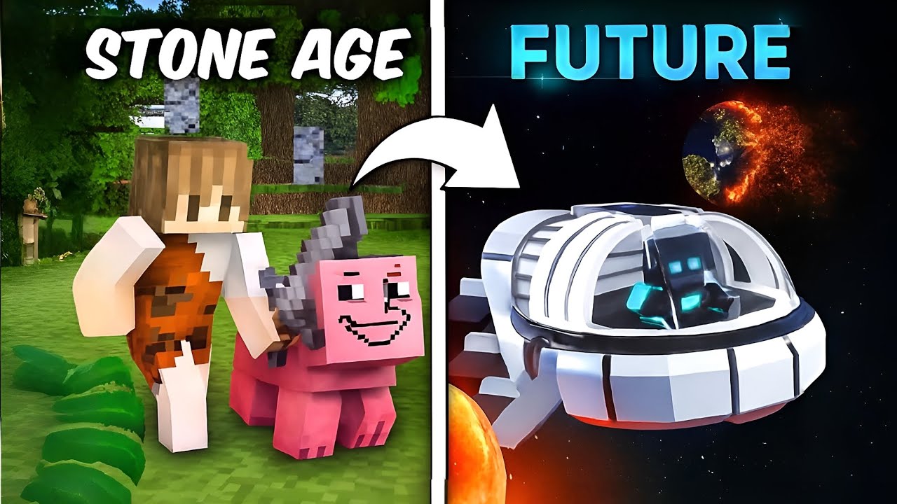 SURVIVING🔥the STONE AGE to the FUTURE in Minecraft 💀