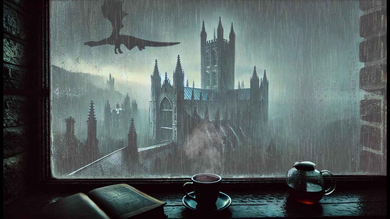 Rainy Basgiath Window with Tairn Flying laps- fourth wing inspired ambience, fantasy ambience