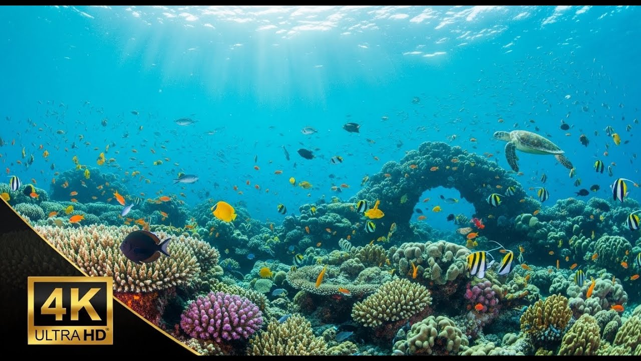 🐠 Aquarium Relaxation Video 4K – Peaceful Coral Reef Fish with Ambient Music