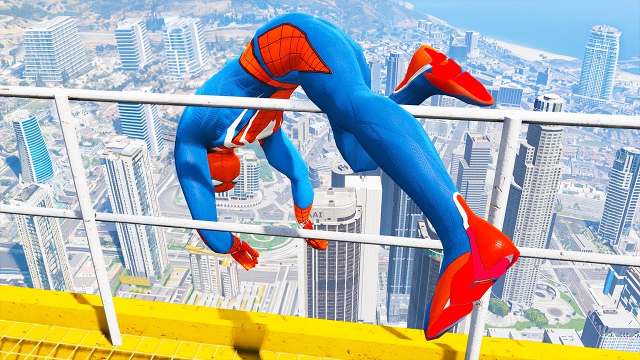 SPIDERMAN CRAZY JUMPS/FALLS (GTA 5 Spider-Man Fails) #76