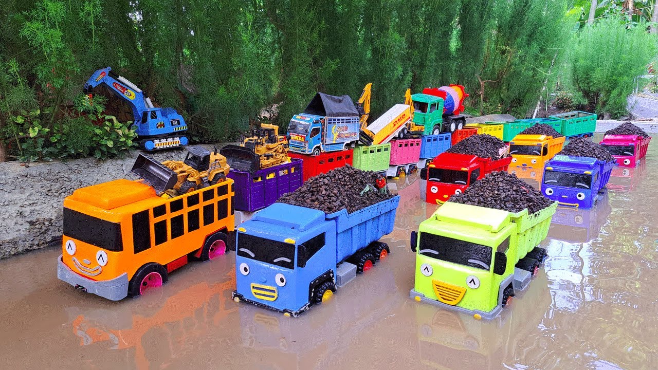 Wow Mobil Truk Tronton Panjang Bongkar Mainan Mobil Mobilan Truk Pemadam, Bulldozer, Truk Oleng