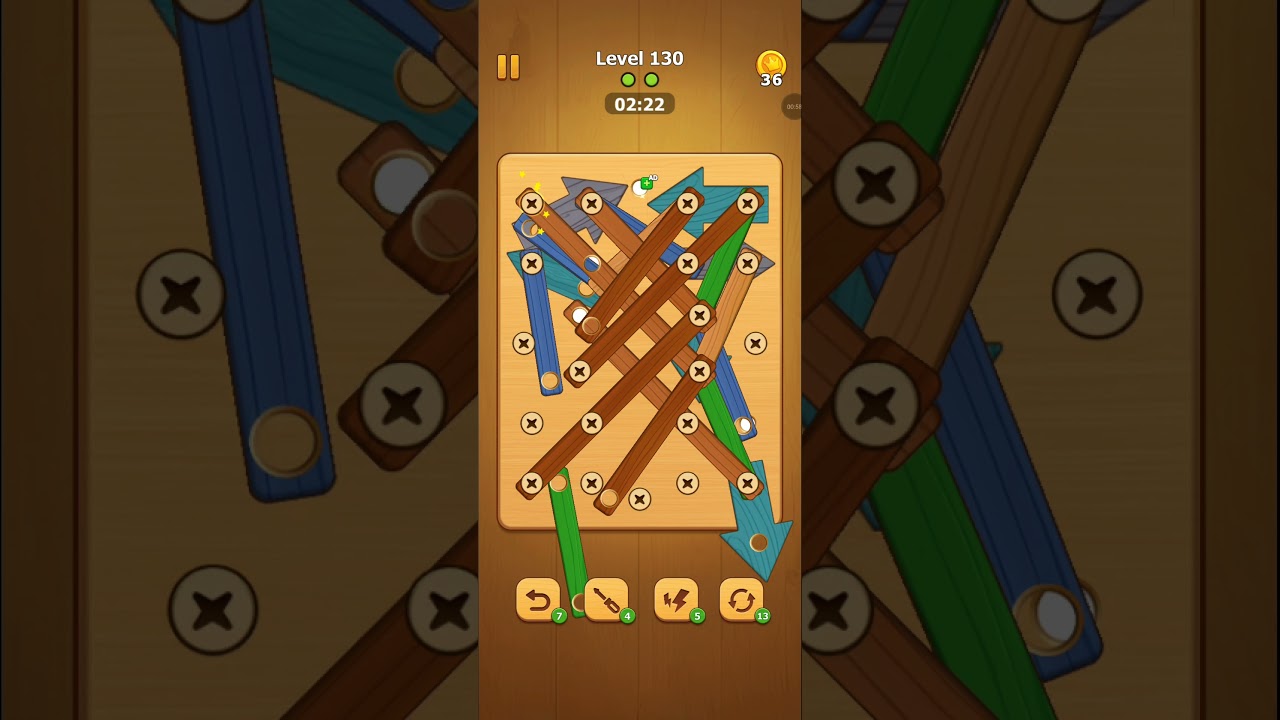 (NUTS BOLTS GAME)🔥Wood Nuts bolts🔥 LEVEL- 130.. (Screw Nuts)