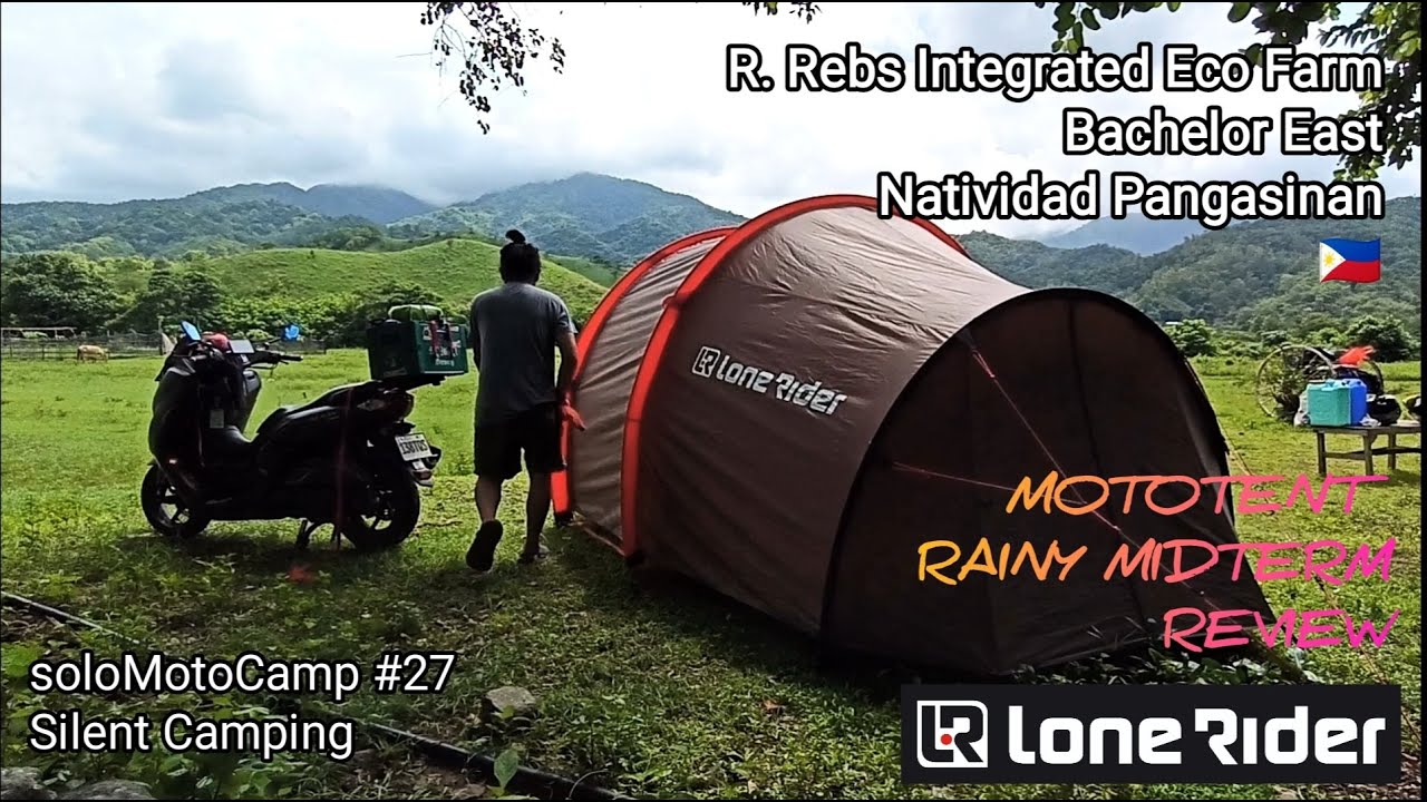 soloMotoCamp 27 R. Rebs Integrated Eco Farm | LoneRider MotoTent Midterm Review in the Rain