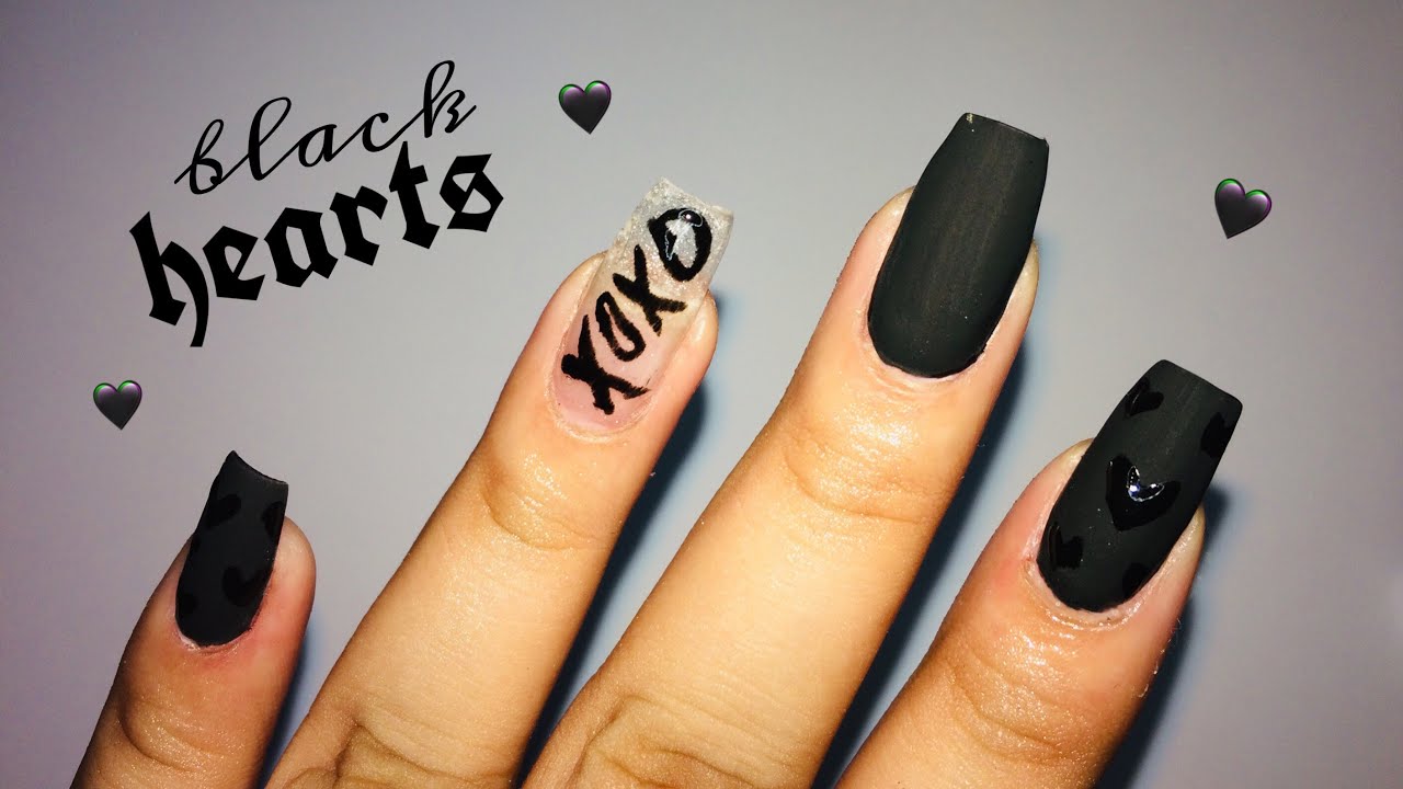 BLACK HEARTS POLYGEL NAILS 🖤 Matte Black Polygel Nails using DUAL FORMS