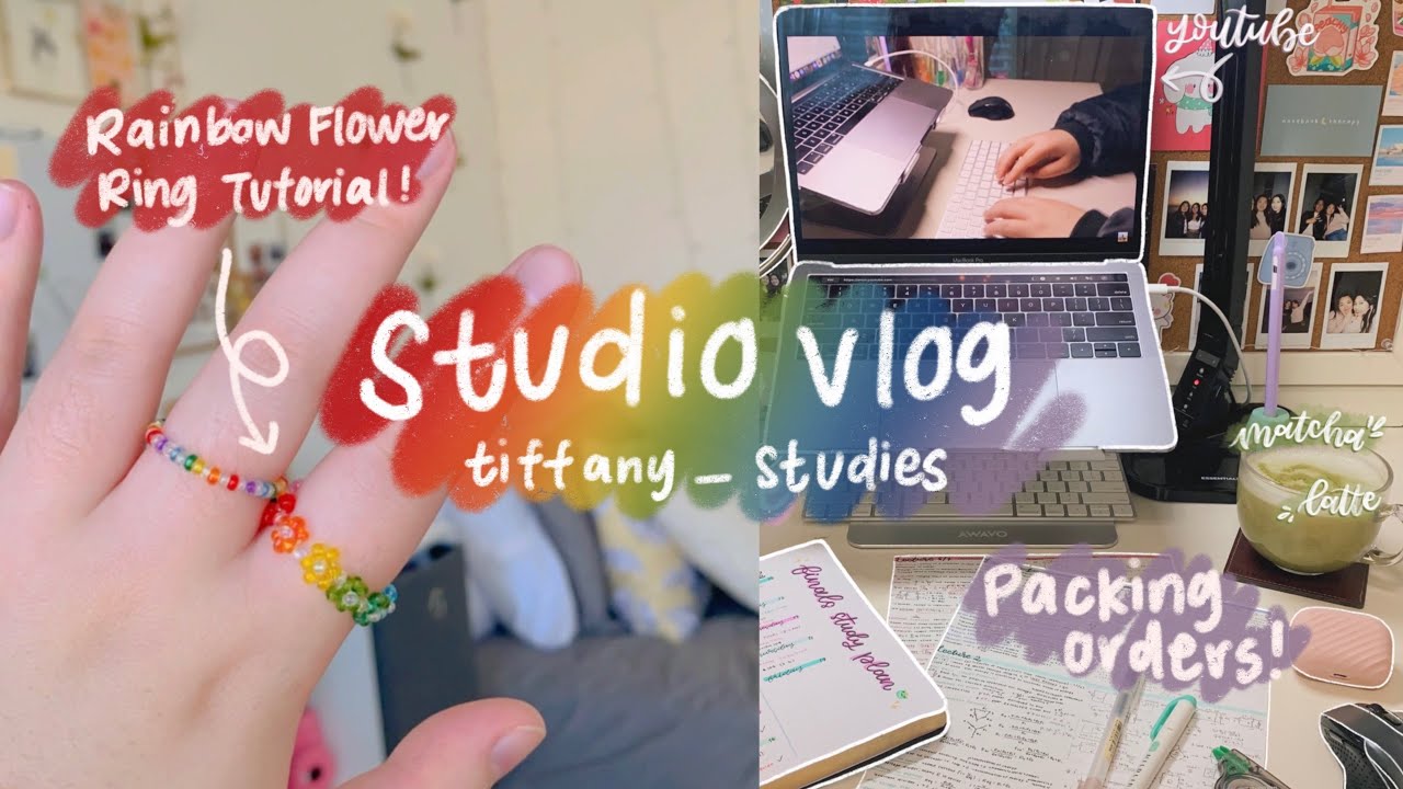 rainbow flower ring tutorial & packing orders | studio vlog | tiffany_studies