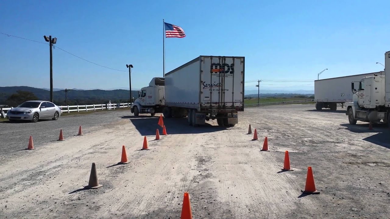 Offset backing maneuver at Tn Truck Driving School