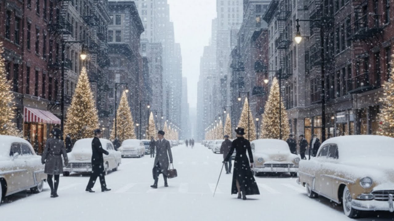 1940s Christmas Jazz Ambience ❄️ Relaxing Slow Jazz & Snow Sounds for Study,  Focus, Work and Sleep