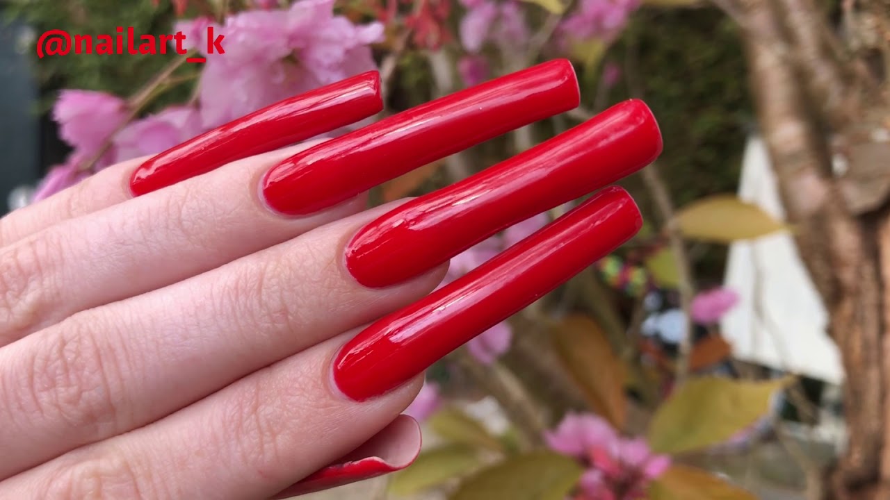 ASMR natural long red nails