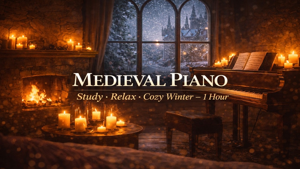 Cozy Medieval Winter Piano ❄️ Castle Fireplace Music for Study, Relax & Deep Focus (1 Hour)