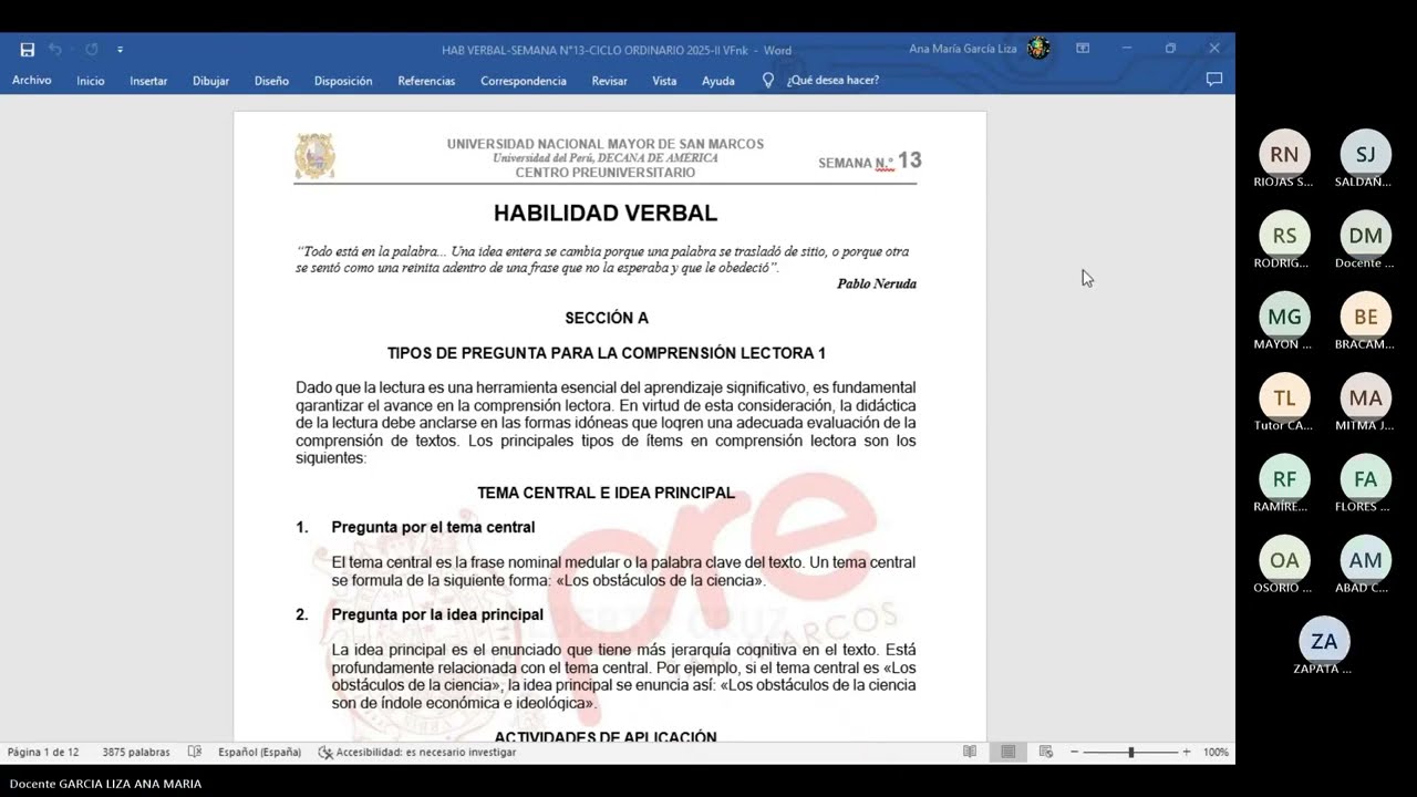 Habilidad Verbal - Semana 13 - Pre San Marcos Ciclo 2025-II (Nuevo Ciclo)