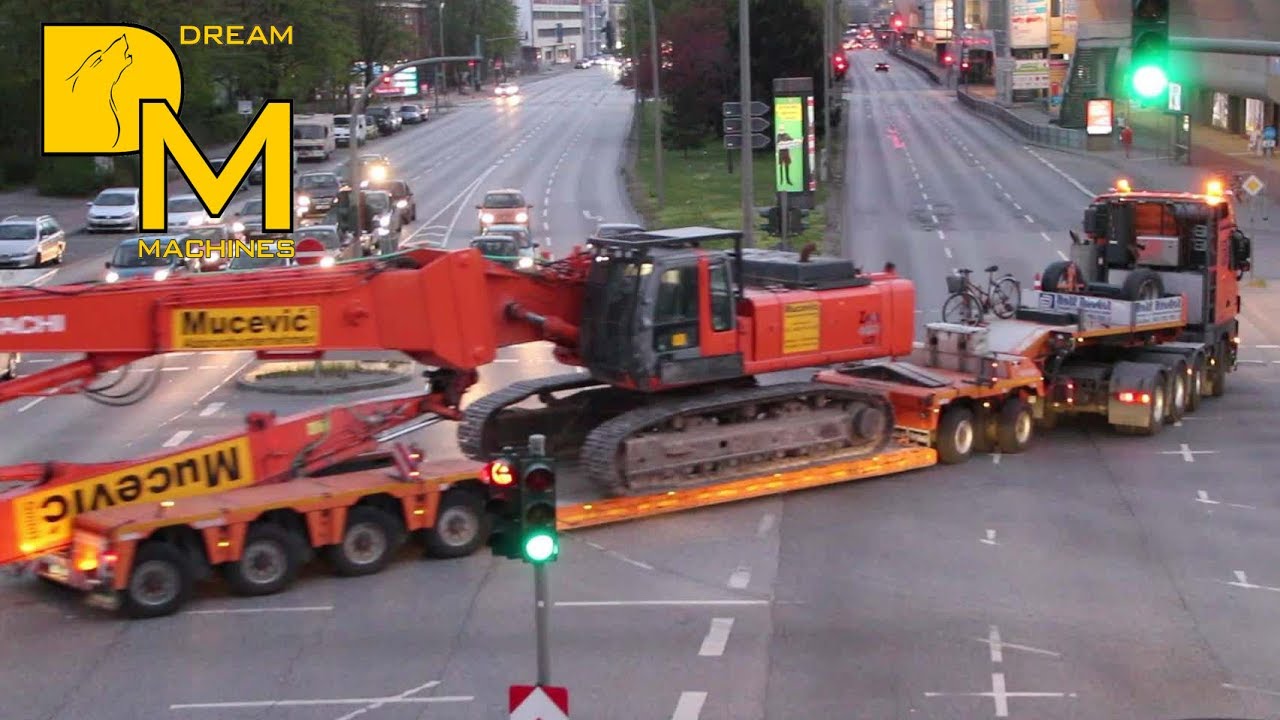 I am following this impressive oversize truck moving high reach excavator Hitachi Zaxis 460 high