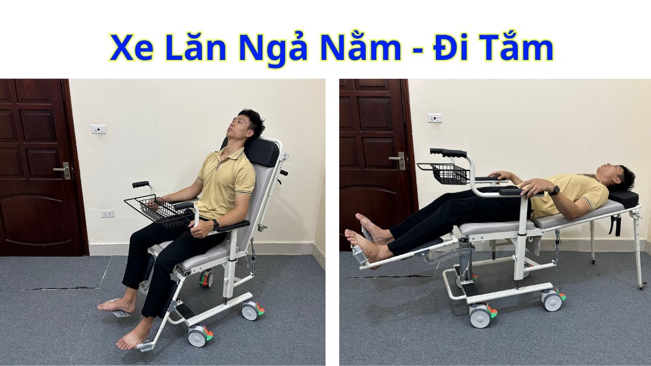 Xe Lăn Nâng Hạ Người Liệt Đi Tắm Ngả Thành Giường Nằm Tiện Lợi Chăm Sóc Người Liệt