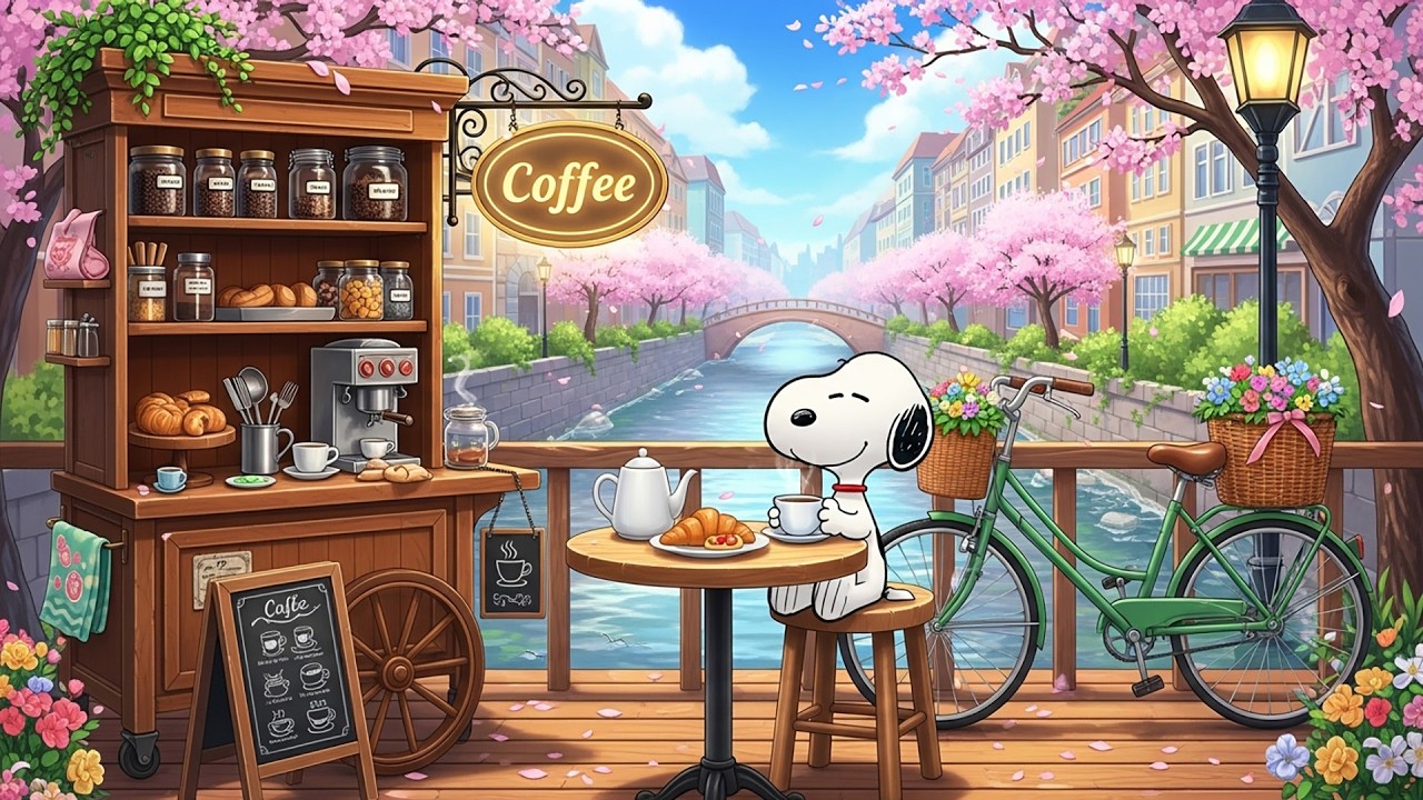Cozy Spring Coffee with Snoopy ☕🌸 | Lo-Fi Jazz & Calm Café Vibes for Study & Relax